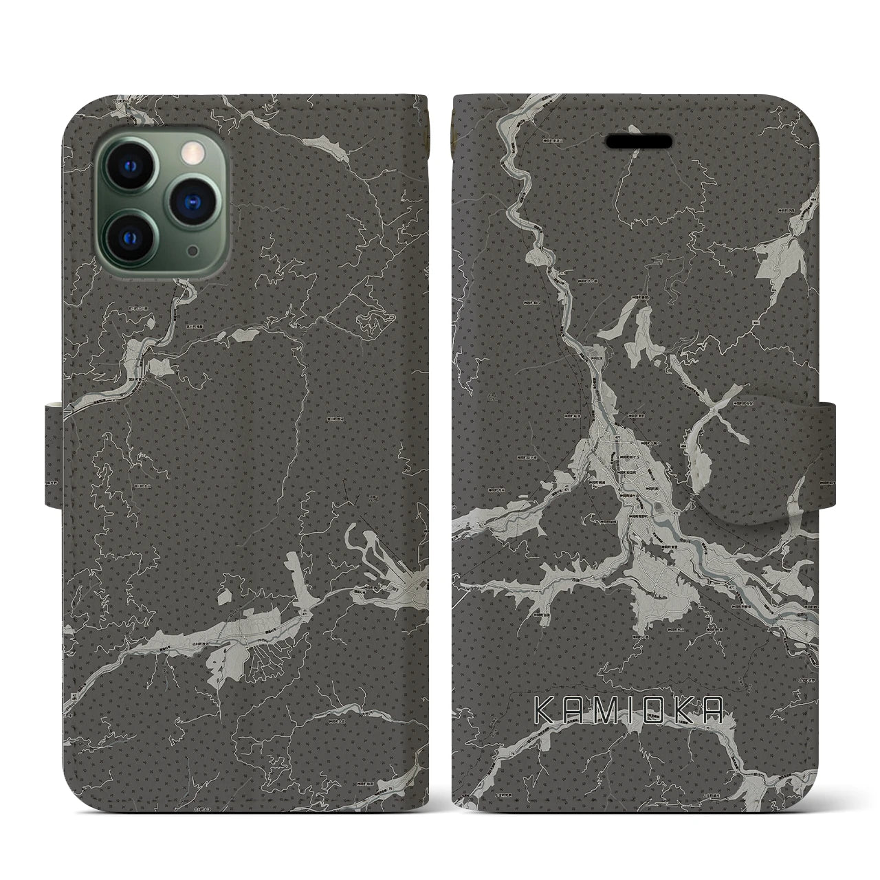 【神岡(岐阜県)】地図柄iPhoneケース(手帳タイプ)モノトーン・iPhone 11 Pro 用