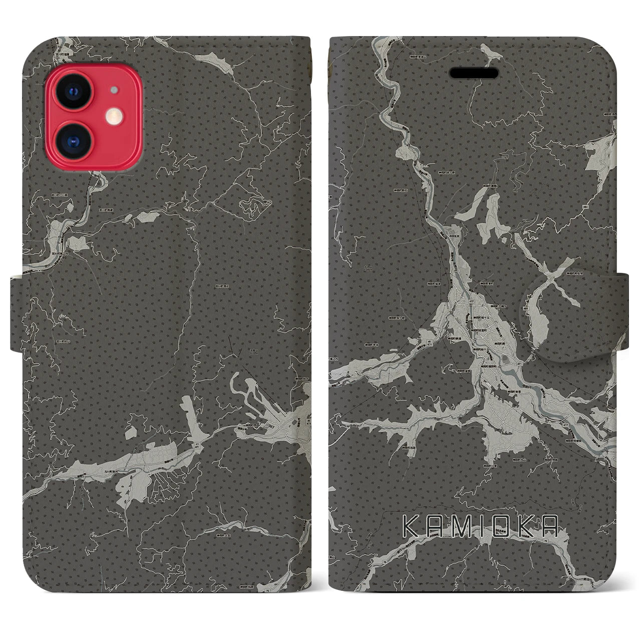 【神岡(岐阜県)】地図柄iPhoneケース(手帳タイプ)モノトーン・iPhone 11 用