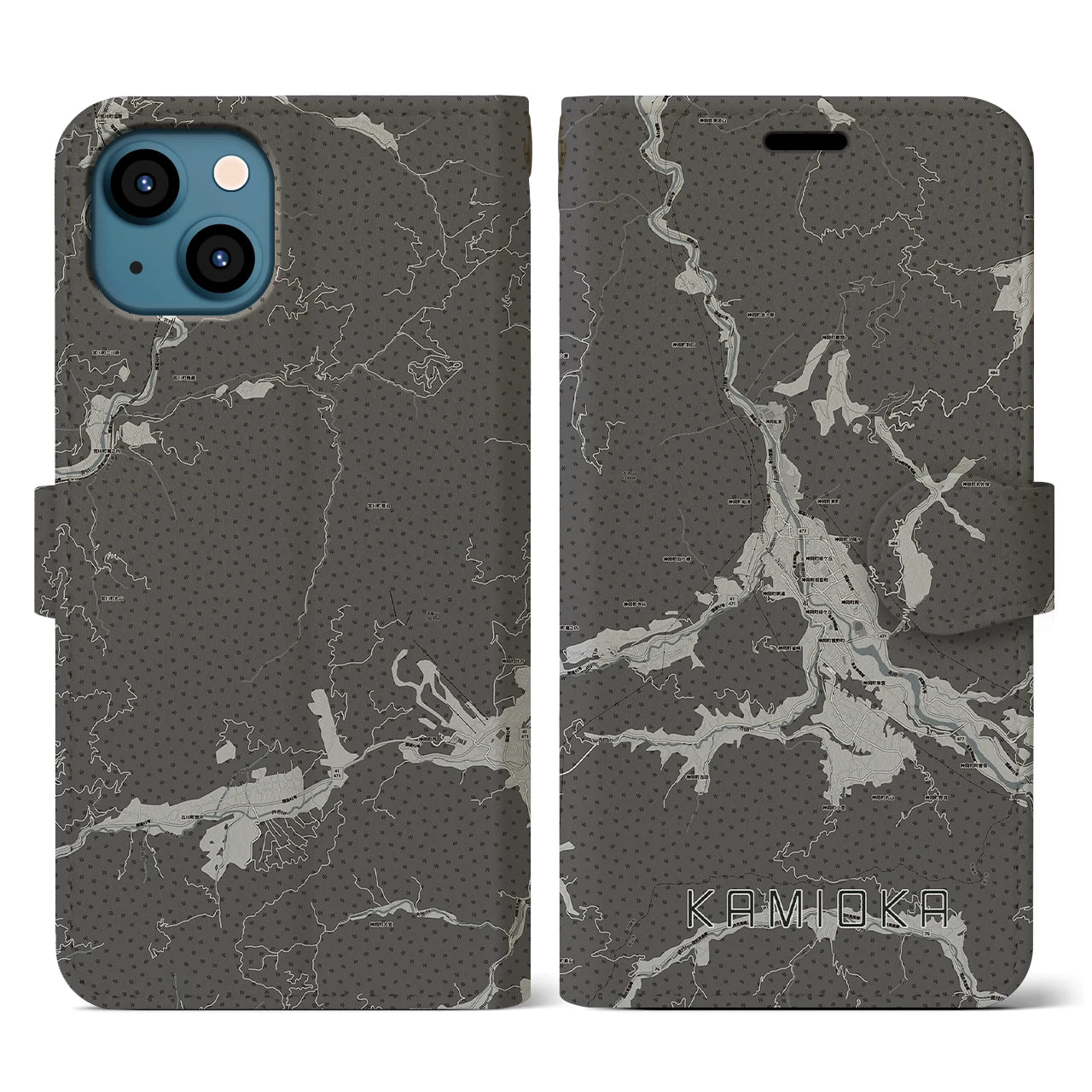 【神岡(岐阜県)】地図柄iPhoneケース(手帳タイプ)モノトーン・iPhone 13 用