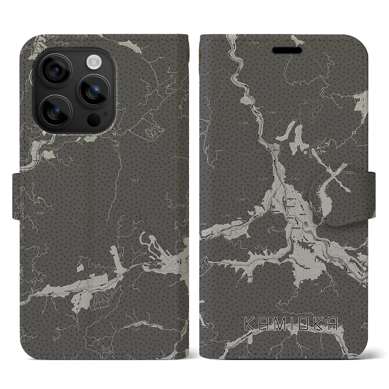 【神岡(岐阜県)】地図柄iPhoneケース(手帳タイプ)モノトーン・iPhone 16 用