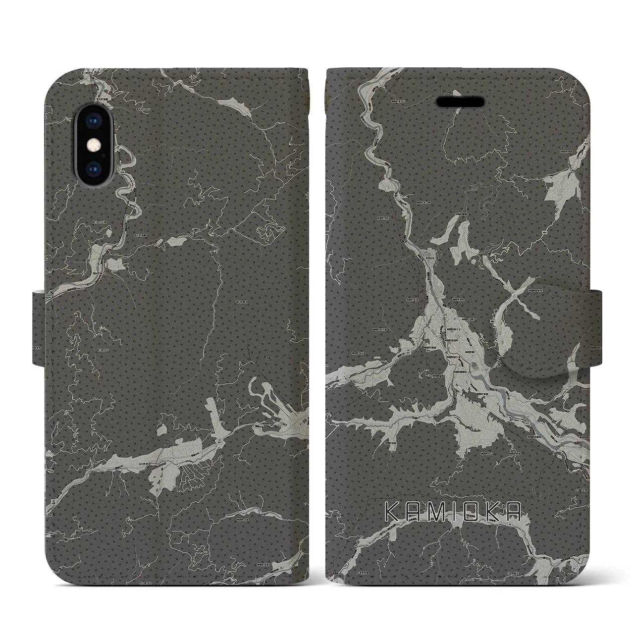 【神岡(岐阜県)】地図柄iPhoneケース(手帳タイプ)モノトーン・iPhone XS / X 用