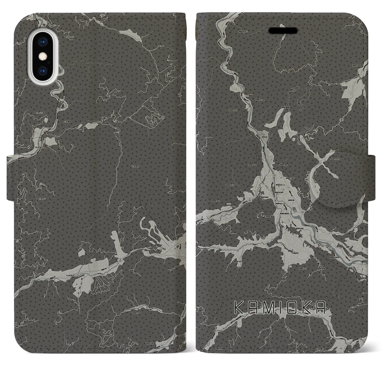 【神岡(岐阜県)】地図柄iPhoneケース(手帳タイプ)モノトーン・iPhone XS Max 用