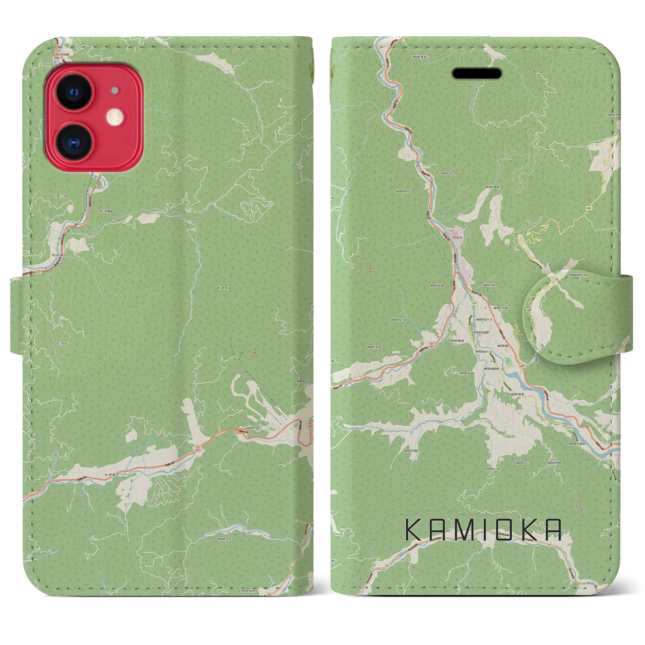 【神岡(岐阜県)】地図柄iPhoneケース(手帳タイプ)ナチュラル・iPhone 11 用
