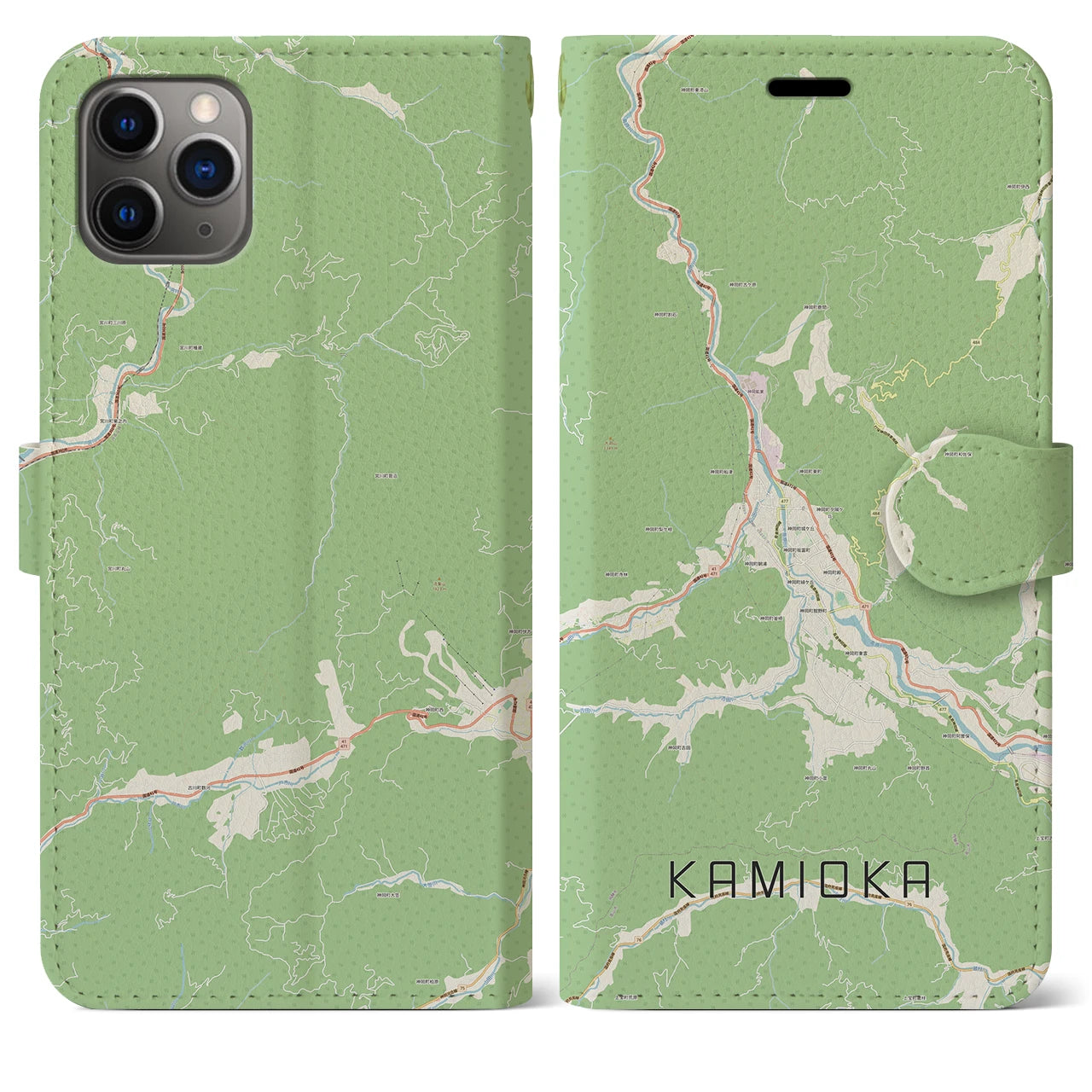【神岡(岐阜県)】地図柄iPhoneケース(手帳タイプ)ナチュラル・iPhone 11 Pro Max 用