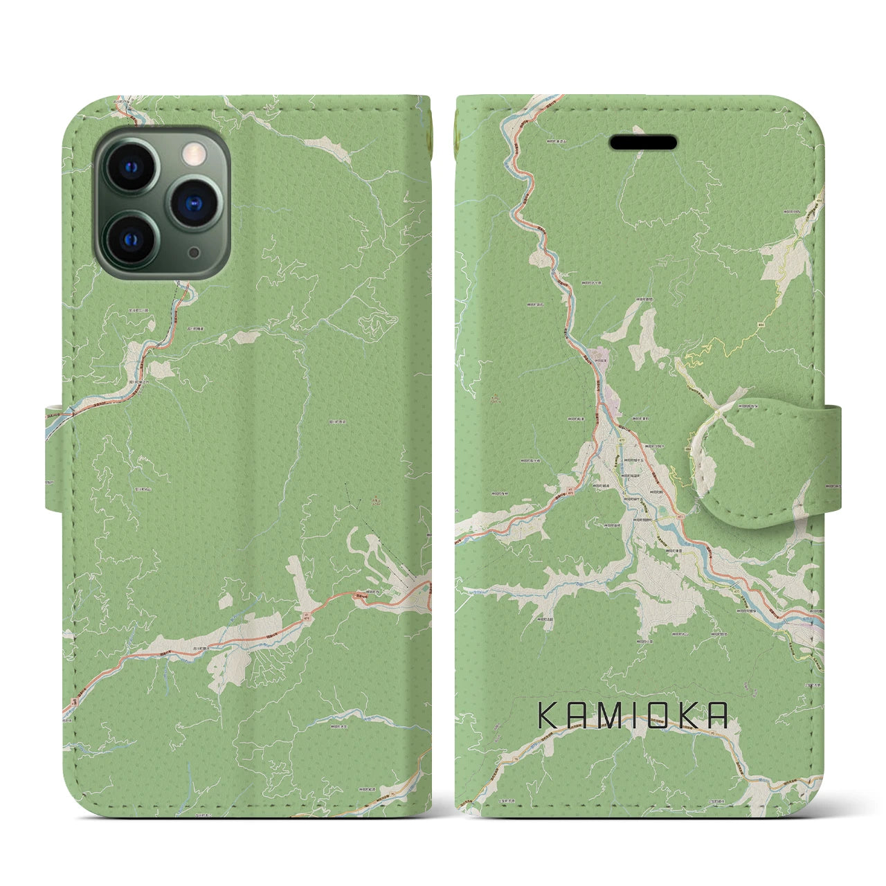 【神岡(岐阜県)】地図柄iPhoneケース(手帳タイプ)ナチュラル・iPhone 11 Pro 用