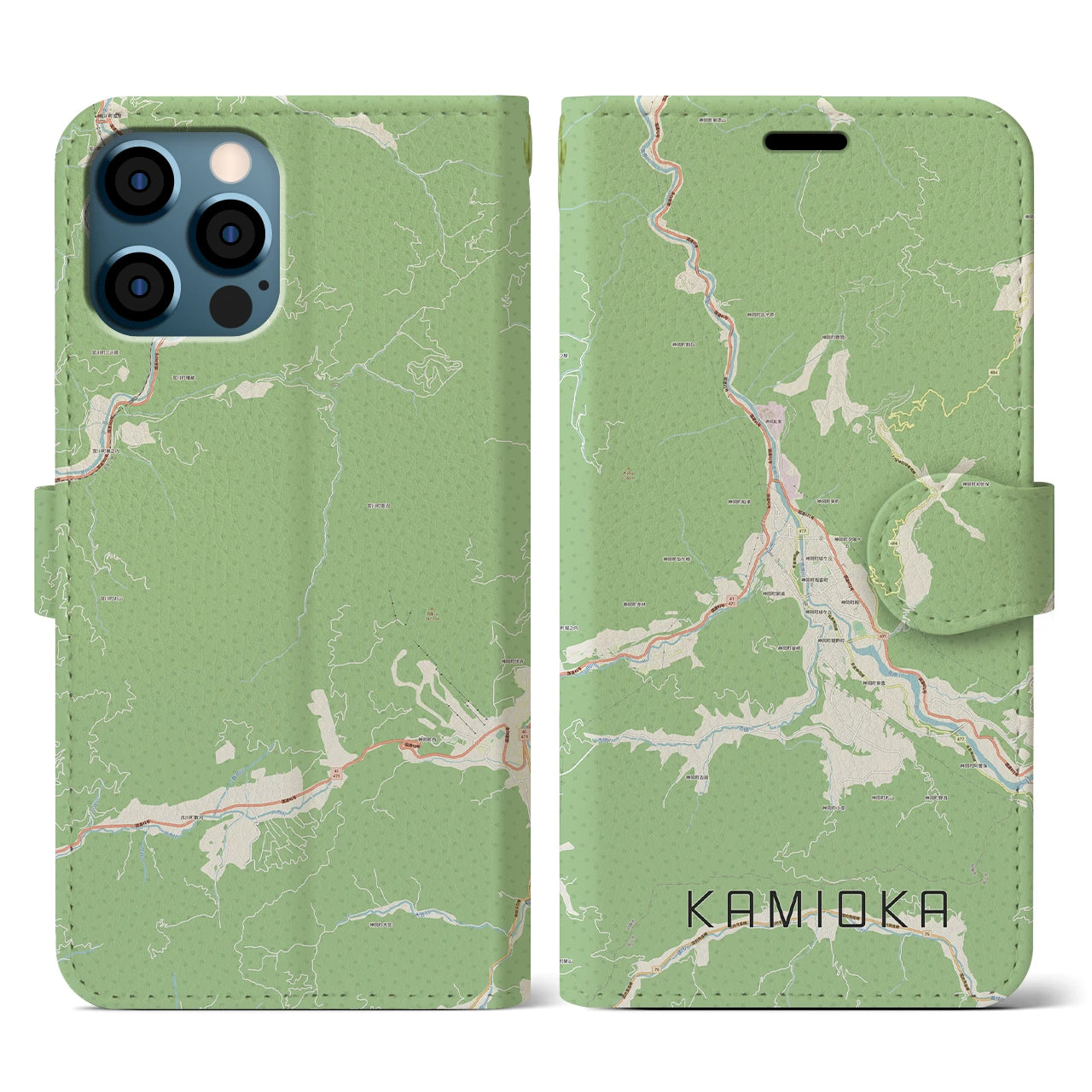 【神岡(岐阜県)】地図柄iPhoneケース(手帳タイプ)ナチュラル・iPhone 12 / 12 Pro 用