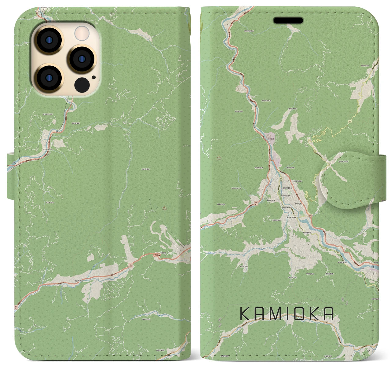 【神岡(岐阜県)】地図柄iPhoneケース(手帳タイプ)ナチュラル・iPhone 12 Pro Max 用