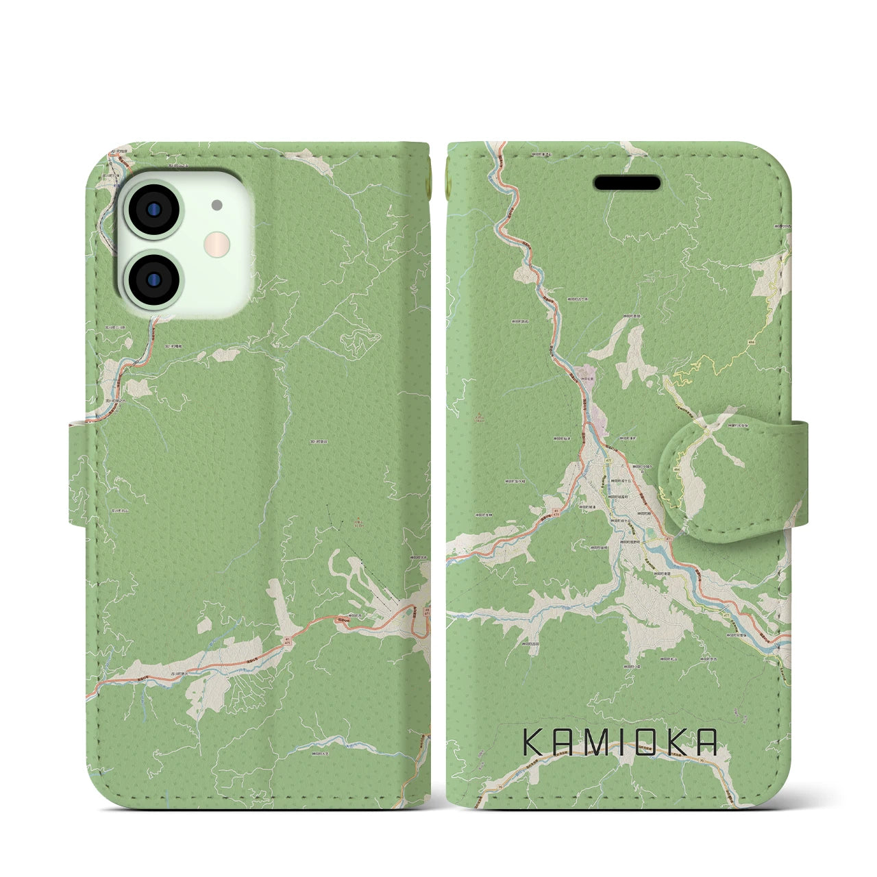 【神岡(岐阜県)】地図柄iPhoneケース(手帳タイプ)ナチュラル・iPhone 12 mini 用