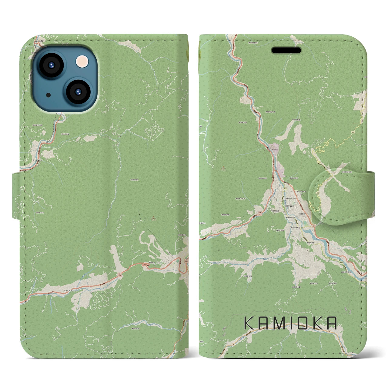 【神岡(岐阜県)】地図柄iPhoneケース(手帳タイプ)ナチュラル・iPhone 13 用