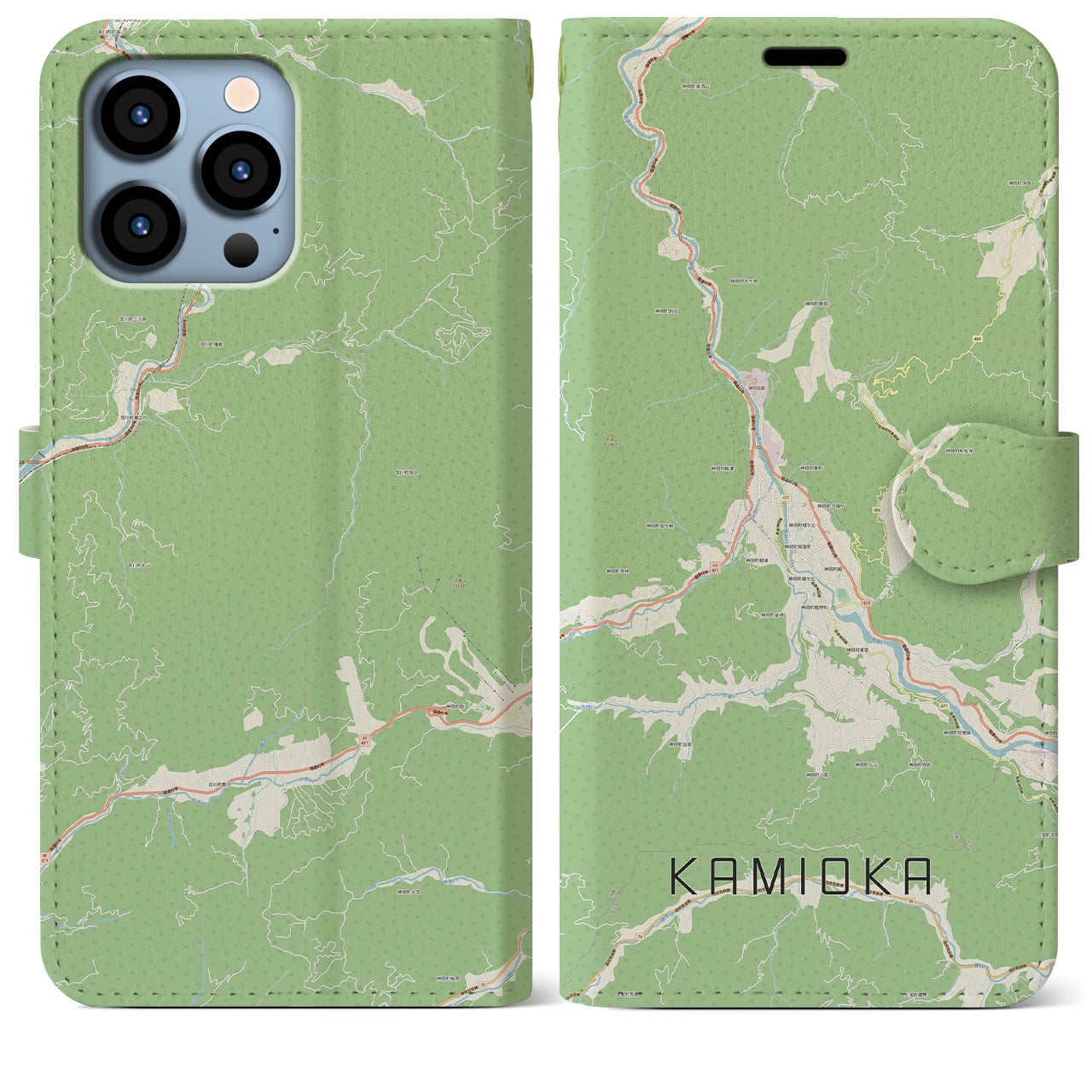 【神岡(岐阜県)】地図柄iPhoneケース(手帳タイプ)ナチュラル・iPhone 13 Pro Max 用