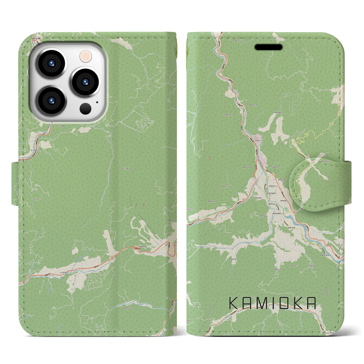 【神岡(岐阜県)】地図柄iPhoneケース(手帳タイプ)ナチュラル・iPhone 13 Pro 用