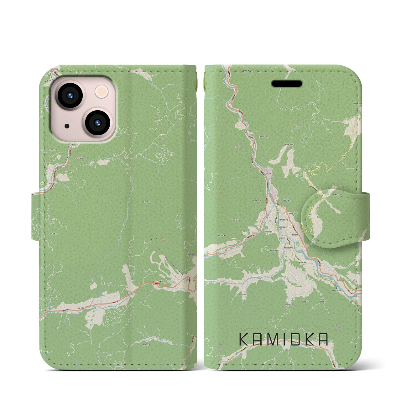 【神岡(岐阜県)】地図柄iPhoneケース(手帳タイプ)ナチュラル・iPhone 13 mini 用