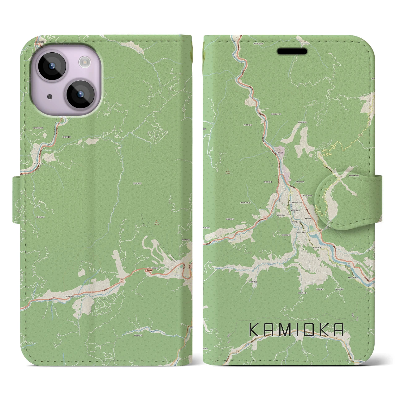 【神岡(岐阜県)】地図柄iPhoneケース(手帳タイプ)ナチュラル・iPhone 14 用