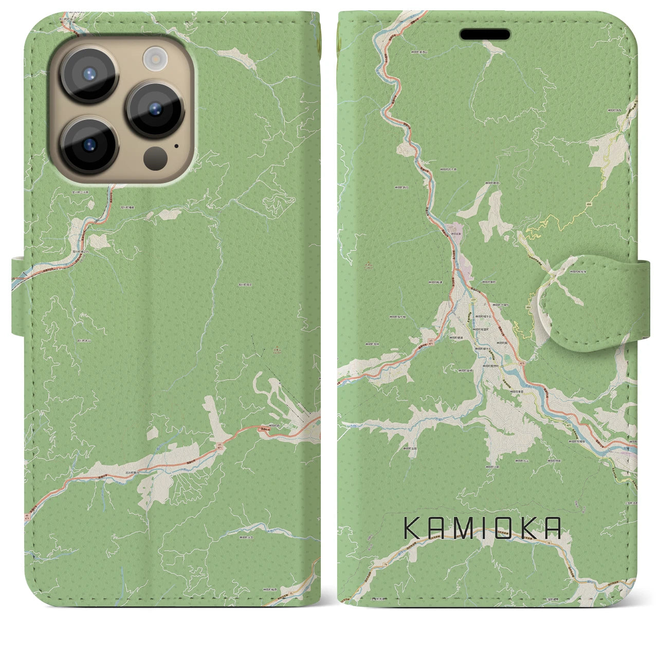 【神岡(岐阜県)】地図柄iPhoneケース(手帳タイプ)ナチュラル・iPhone 14 Pro Max 用