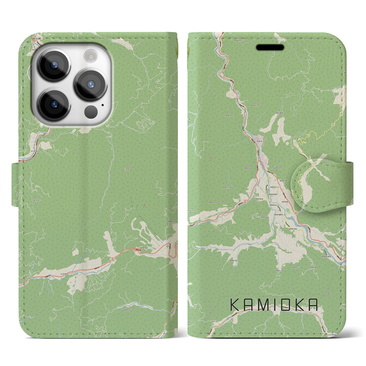 【神岡(岐阜県)】地図柄iPhoneケース(手帳タイプ)ナチュラル・iPhone 14 Pro 用