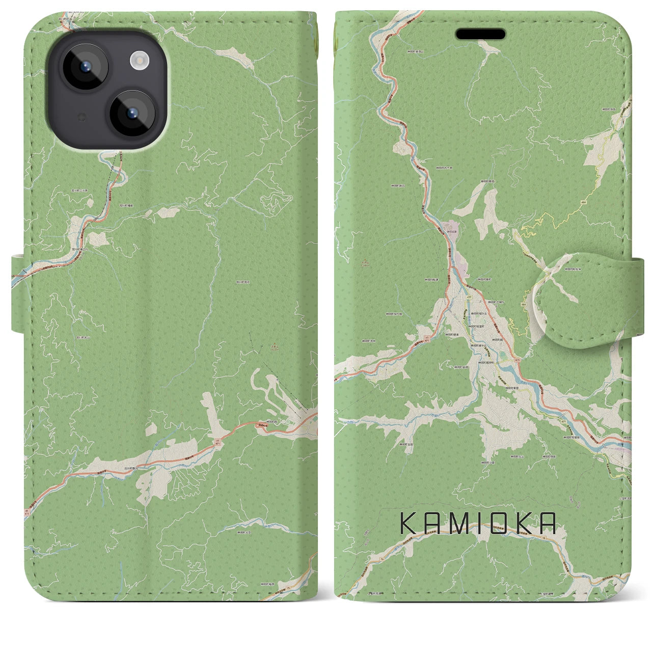 【神岡(岐阜県)】地図柄iPhoneケース(手帳タイプ)ナチュラル・iPhone 14 Plus 用