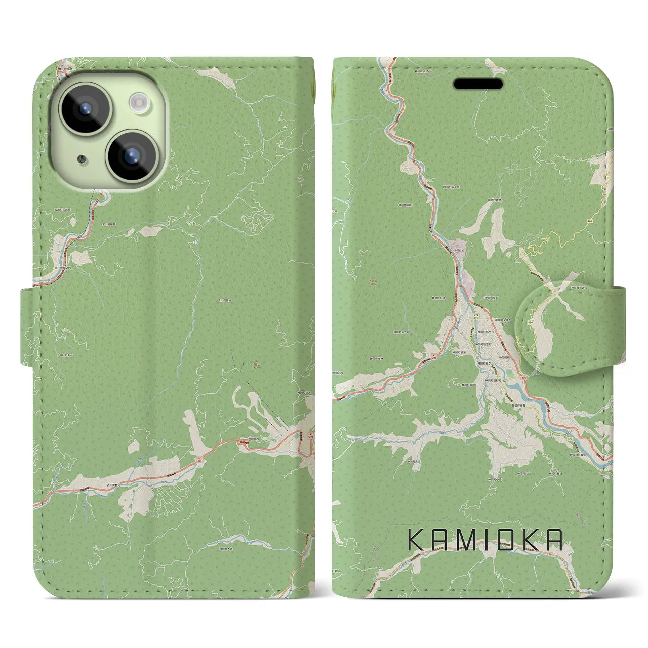 【神岡(岐阜県)】地図柄iPhoneケース(手帳タイプ)ナチュラル・iPhone 15 用