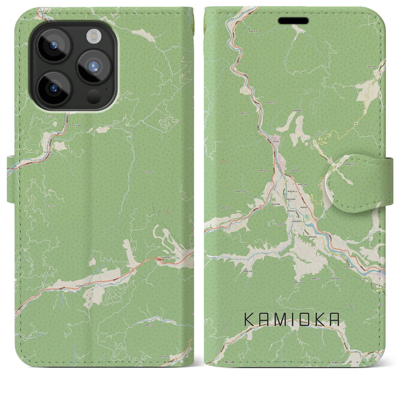 【神岡(岐阜県)】地図柄iPhoneケース(手帳タイプ)ナチュラル・iPhone 15 Pro Max 用