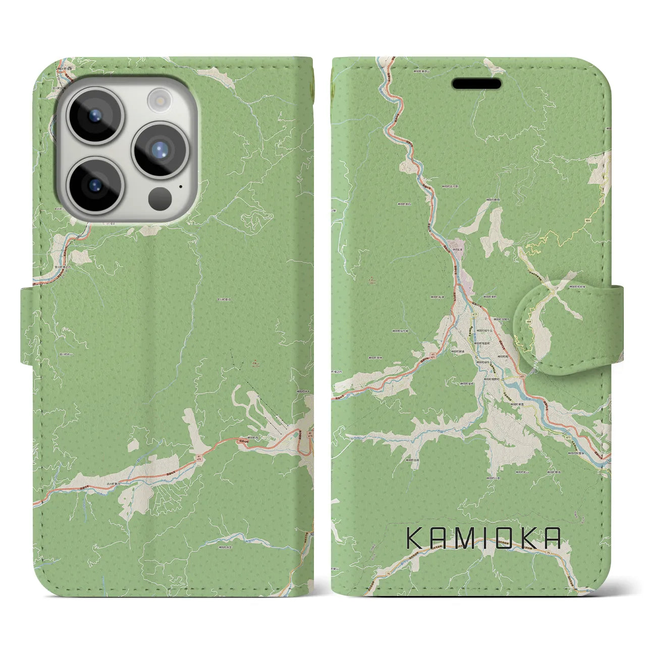 【神岡(岐阜県)】地図柄iPhoneケース(手帳タイプ)ナチュラル・iPhone 15 Pro 用