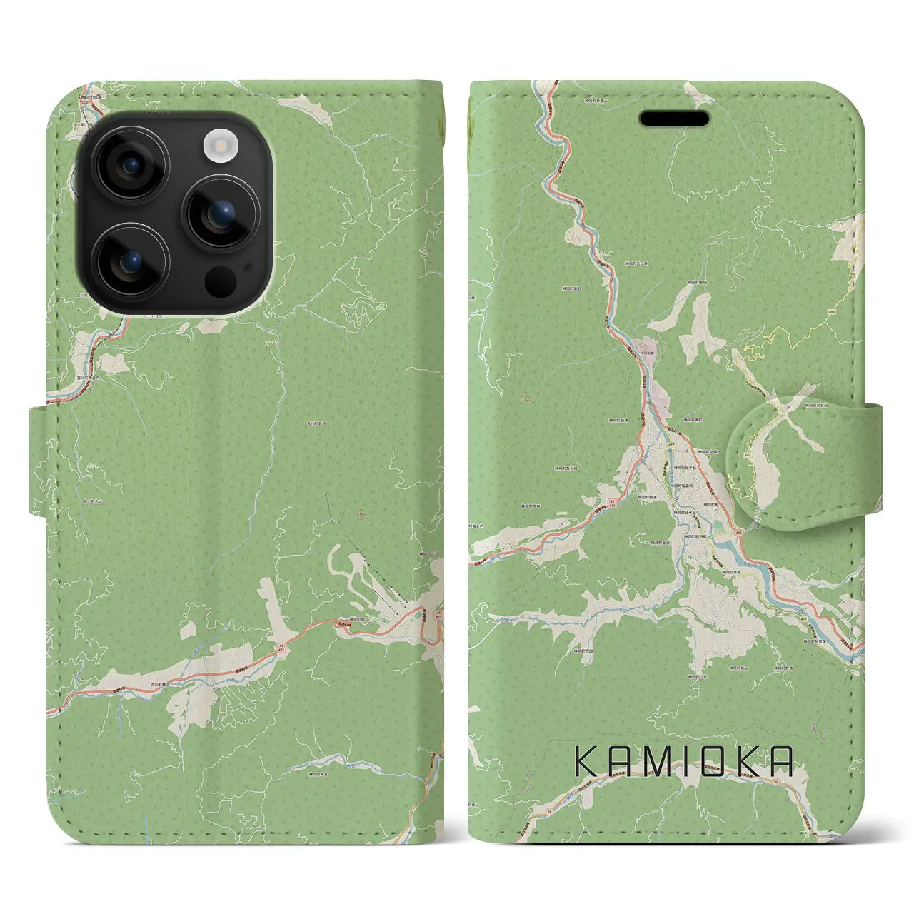 【神岡(岐阜県)】地図柄iPhoneケース(手帳タイプ)ナチュラル・iPhone 16 用