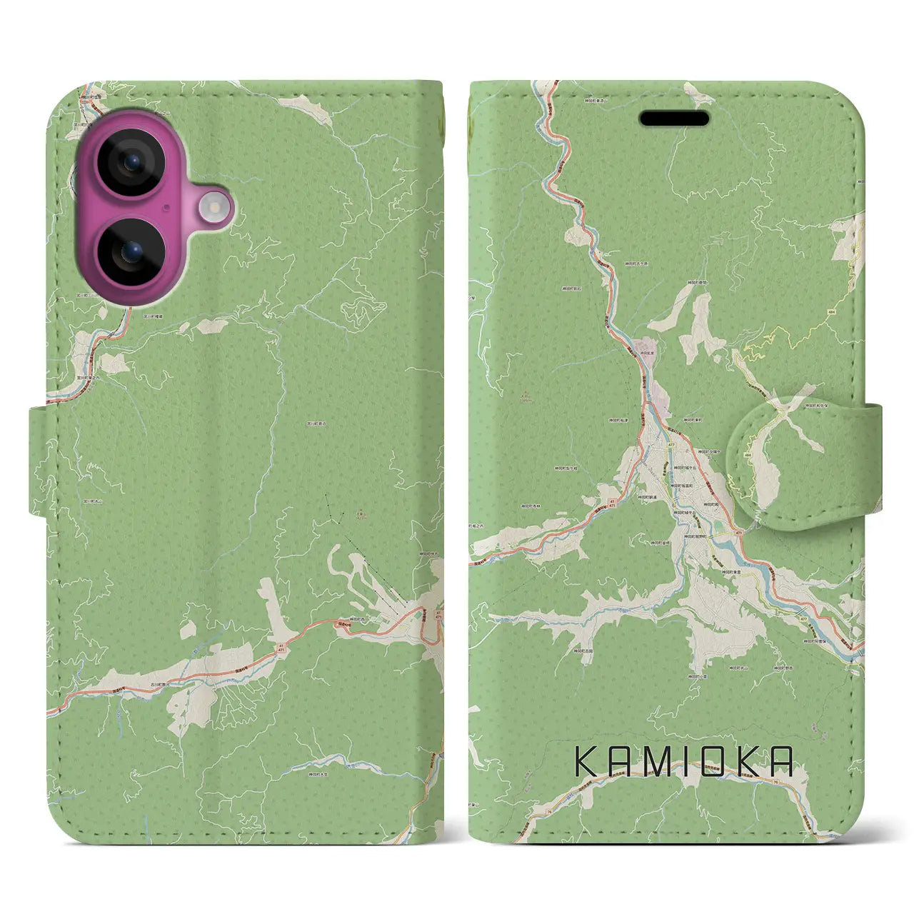 【神岡(岐阜県)】地図柄iPhoneケース(手帳タイプ)ナチュラル・iPhone 16 Pro 用