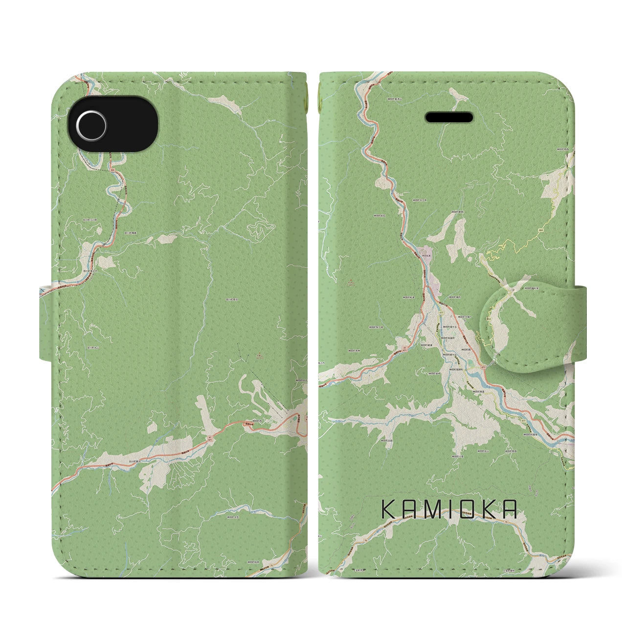 【神岡(岐阜県)】地図柄iPhoneケース(手帳タイプ)ナチュラル・iPhone SE(第3 / 第2世代) / 8 / 7 / 6s / 6 用