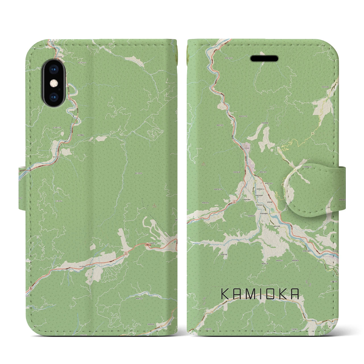【神岡(岐阜県)】地図柄iPhoneケース(手帳タイプ)ナチュラル・iPhone XS / X 用
