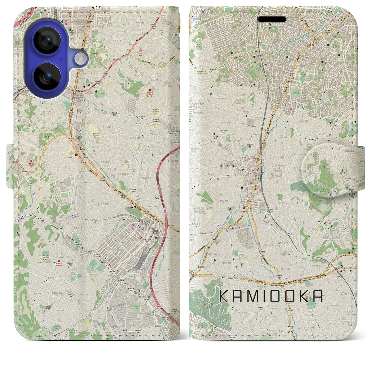 【上大岡(神奈川県)】地図柄iPhoneケース(手帳タイプ)ナチュラル・iPhone 16 Pro Max 用