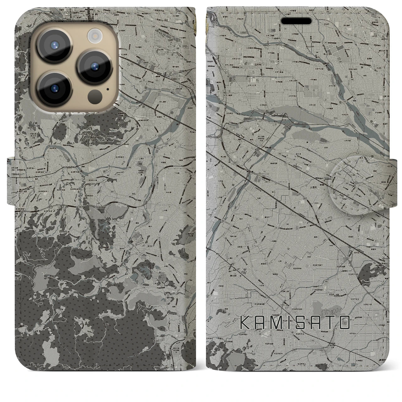 【上里(埼玉県)】地図柄iPhoneケース(手帳タイプ)