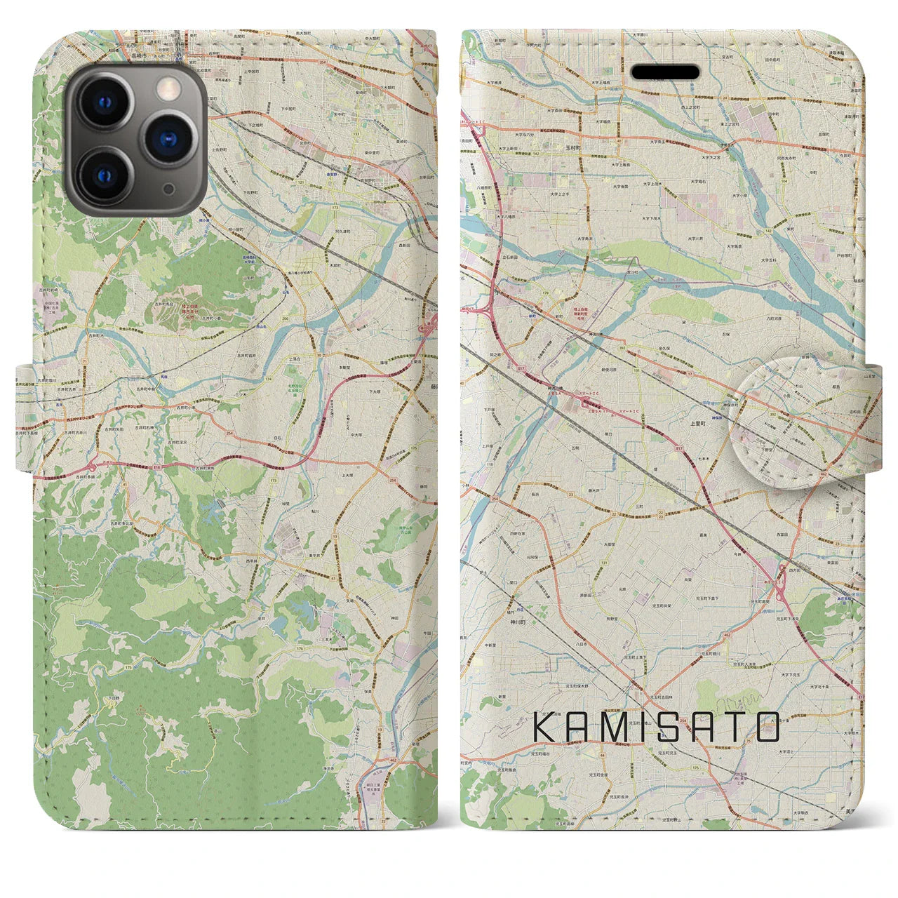【上里(埼玉県)】地図柄iPhoneケース(手帳タイプ)ナチュラル・iPhone 11 Pro Max 用