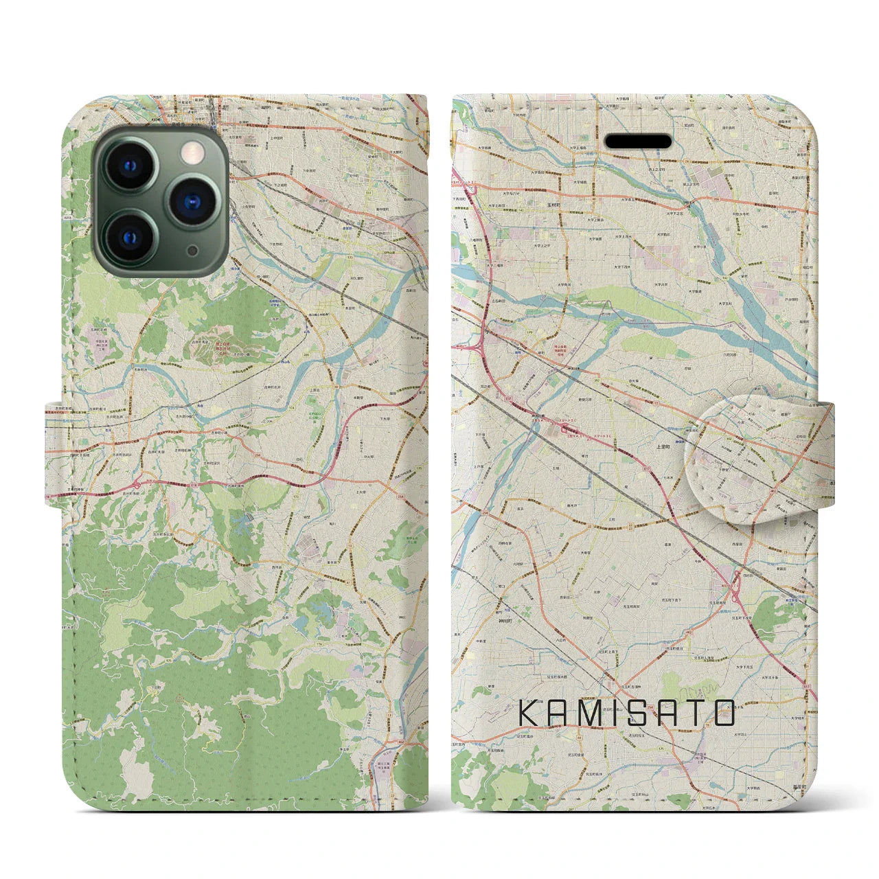 【上里(埼玉県)】地図柄iPhoneケース(手帳タイプ)ナチュラル・iPhone 11 Pro 用