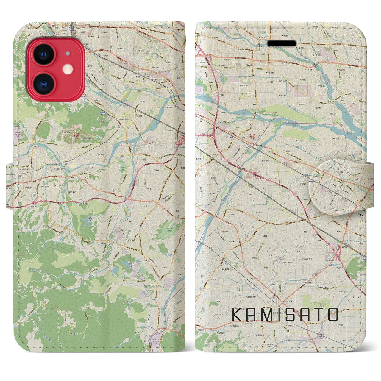 【上里(埼玉県)】地図柄iPhoneケース(手帳タイプ)ナチュラル・iPhone 11 用