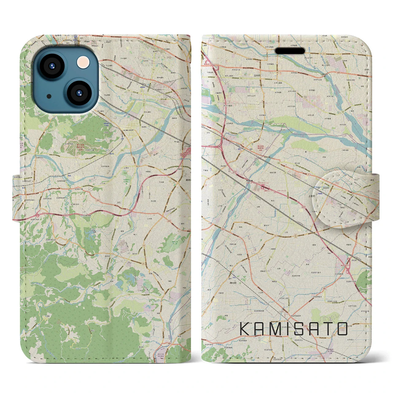 【上里(埼玉県)】地図柄iPhoneケース(手帳タイプ)ナチュラル・iPhone 13 用