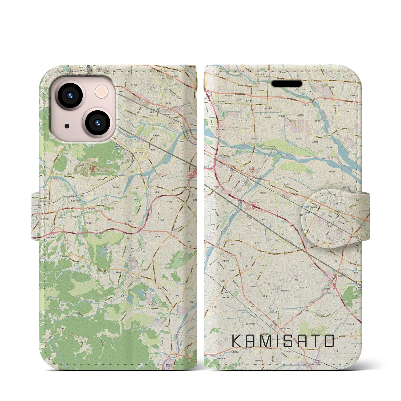【上里(埼玉県)】地図柄iPhoneケース(手帳タイプ)ナチュラル・iPhone 13 mini 用