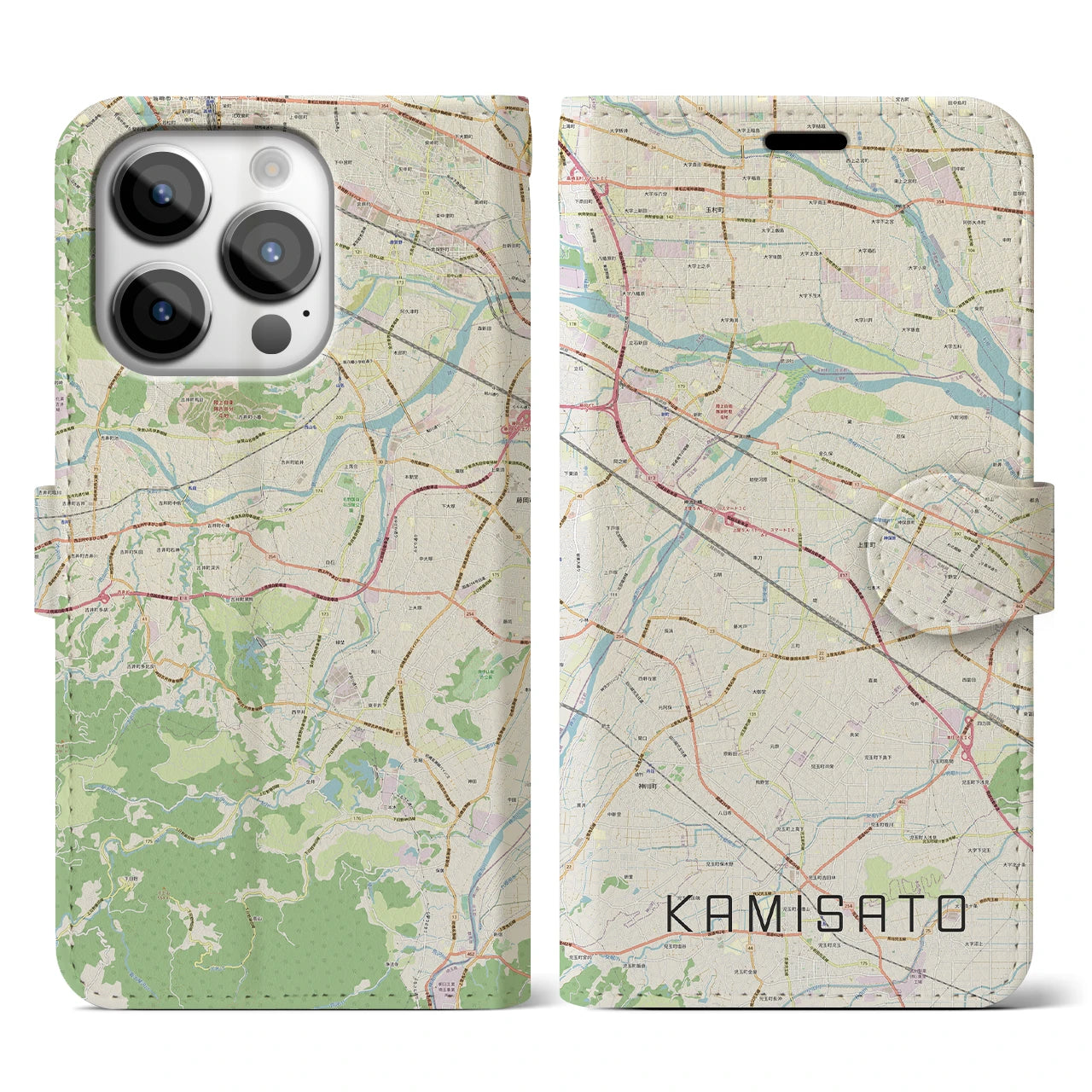 【上里(埼玉県)】地図柄iPhoneケース(手帳タイプ)