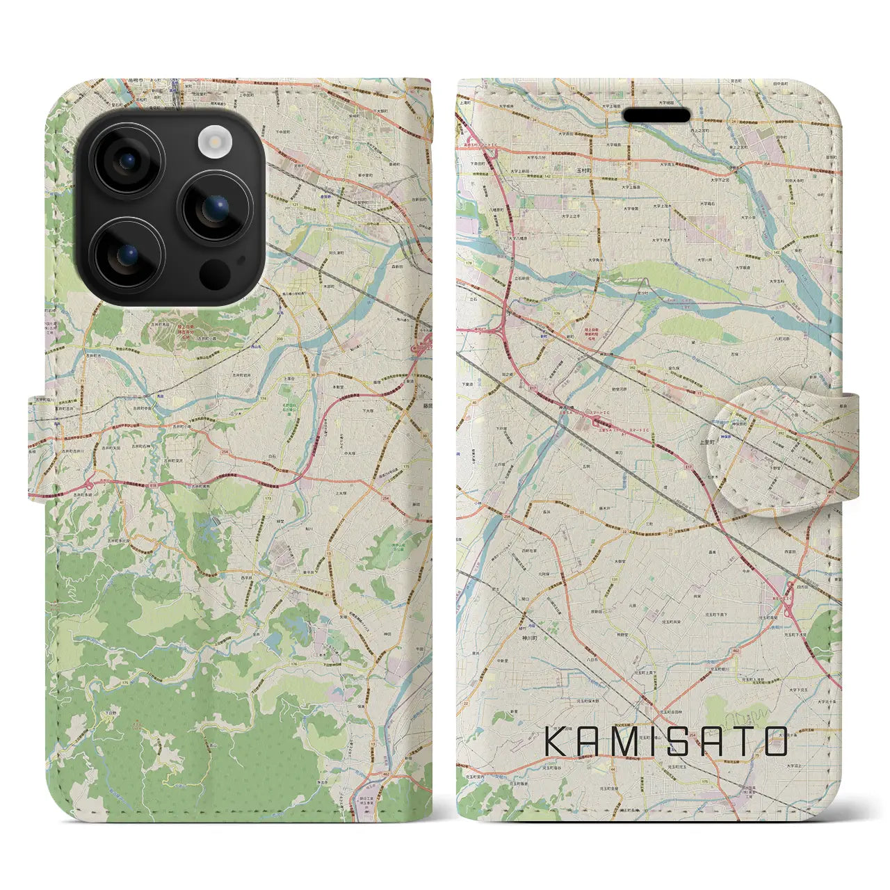 【上里(埼玉県)】地図柄iPhoneケース(手帳タイプ)ナチュラル・iPhone 16 用