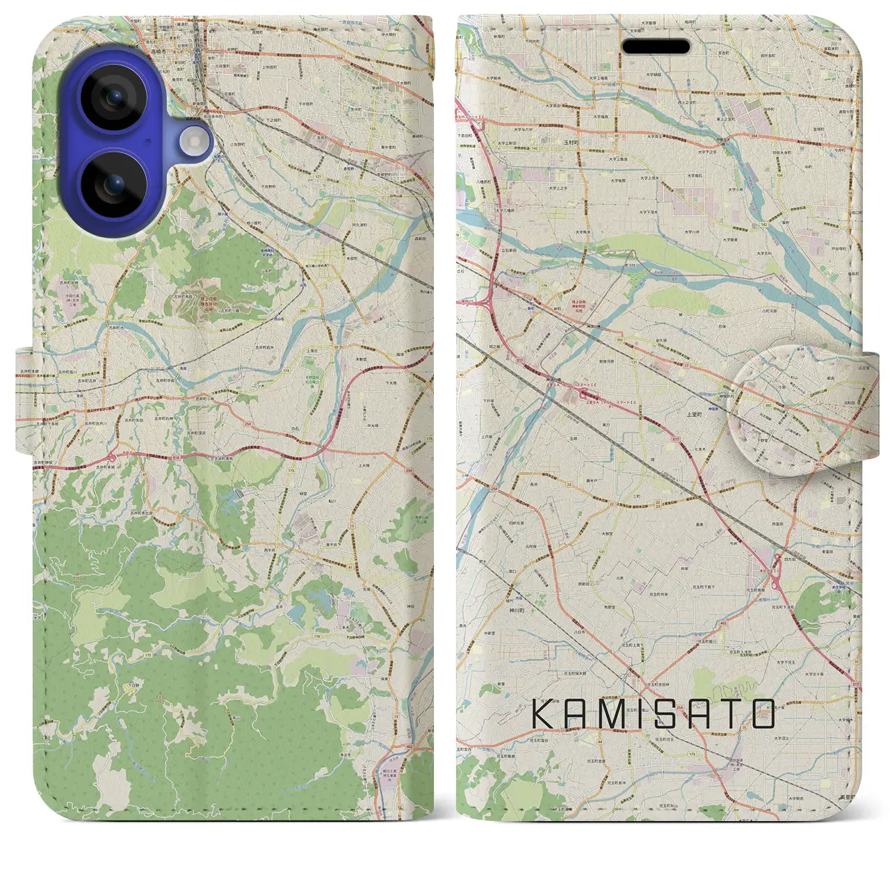 【上里(埼玉県)】地図柄iPhoneケース(手帳タイプ)