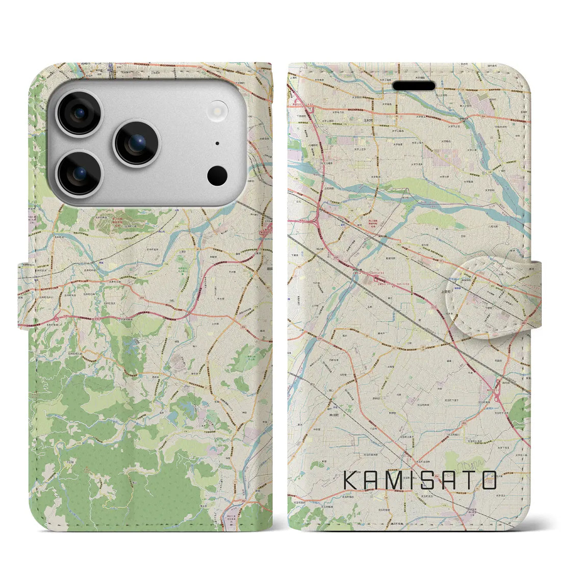 【上里(埼玉県)】地図柄iPhoneケース(手帳タイプ)ナチュラル・iPhone 17 Pro Max 用