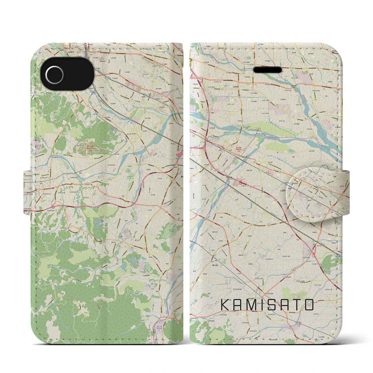 【上里(埼玉県)】地図柄iPhoneケース(手帳タイプ)ナチュラル・iPhone SE(第3 / 第2世代) / 8 / 7 / 6s / 6 用