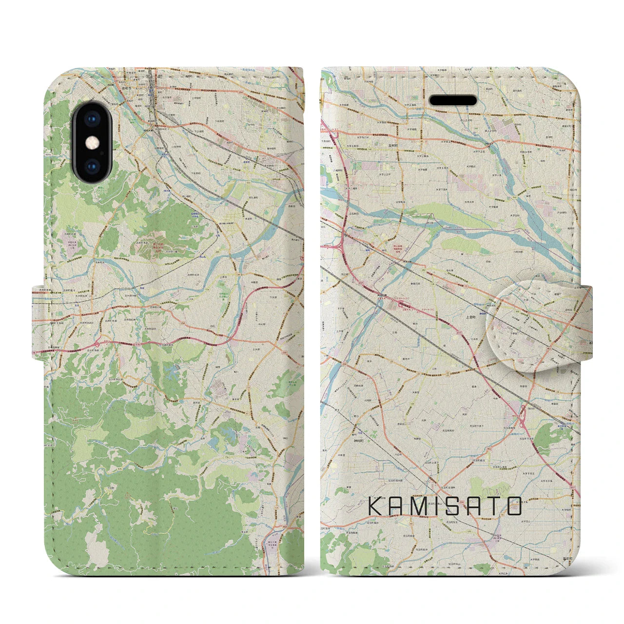 【上里(埼玉県)】地図柄iPhoneケース(手帳タイプ)ナチュラル・iPhone XS / X 用