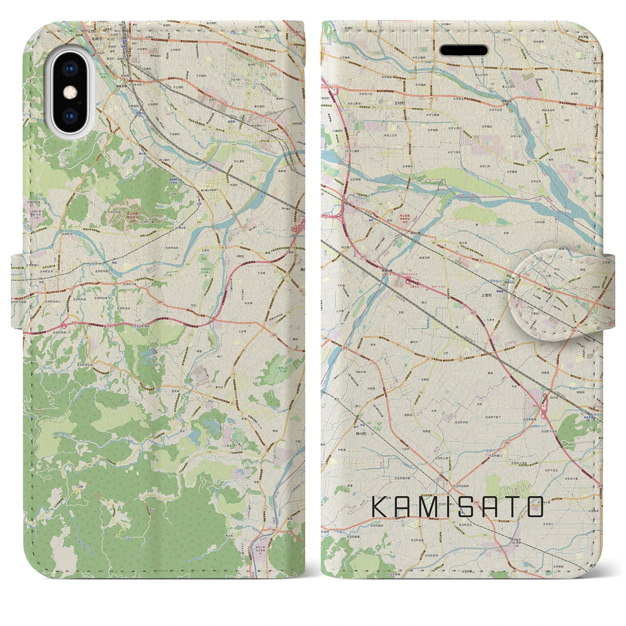 【上里(埼玉県)】地図柄iPhoneケース(手帳タイプ)ナチュラル・iPhone XS Max 用