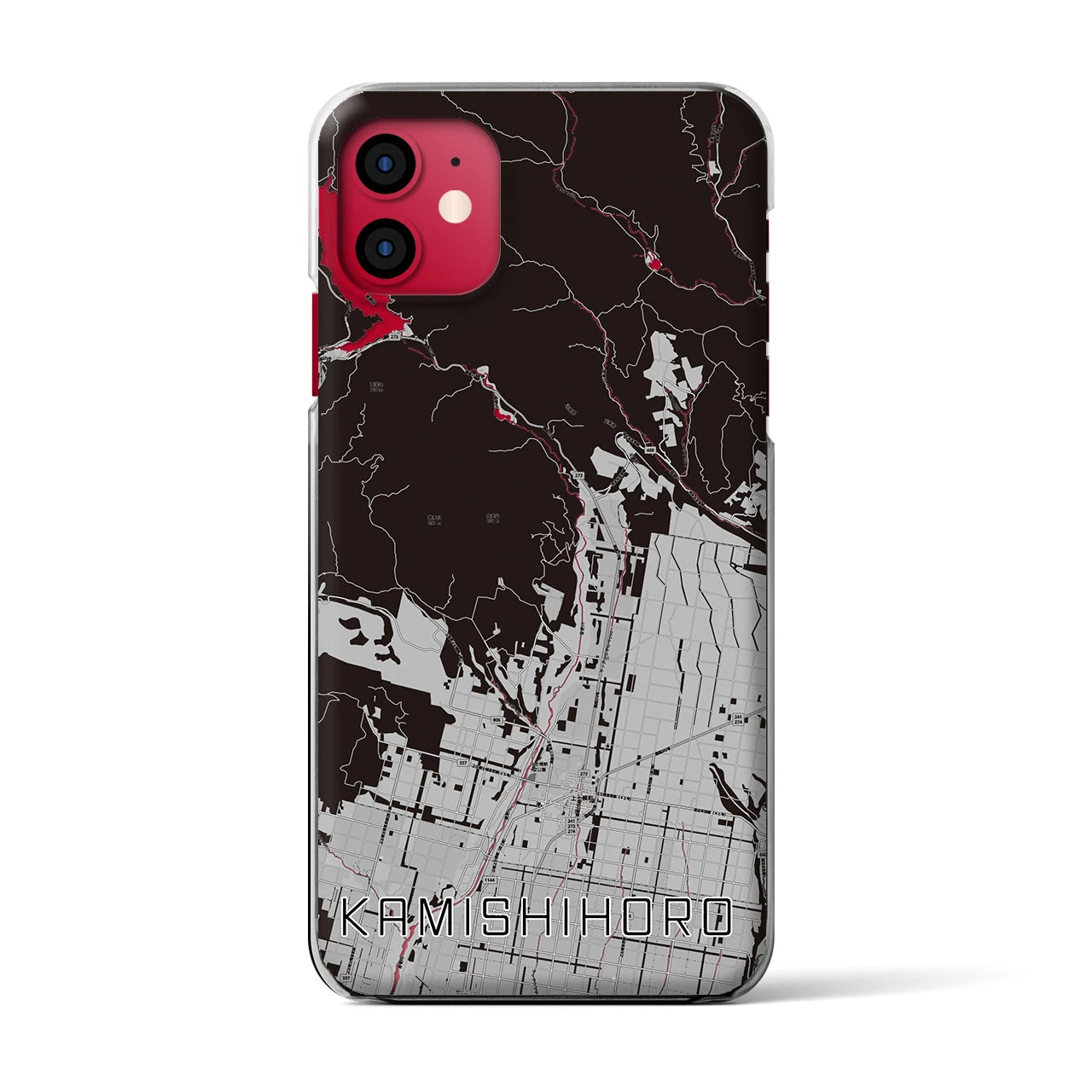 【上士幌(北海道)】地図柄iPhoneケース(クリアタイプ)モノトーン・iPhone 11 用