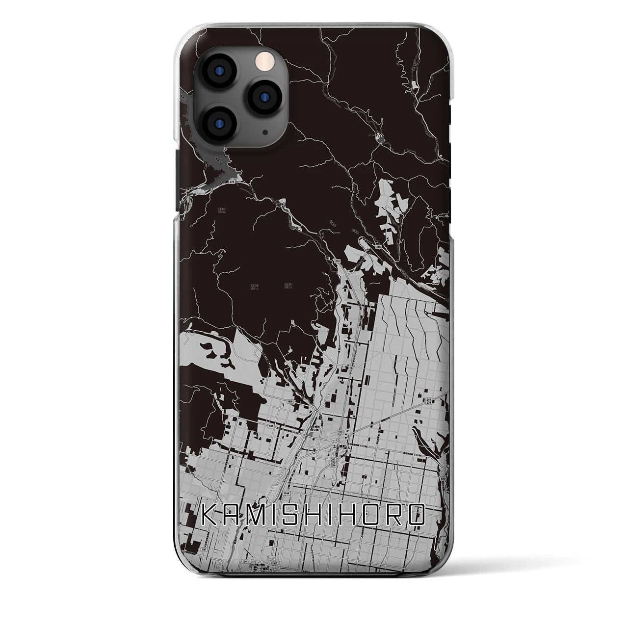 【上士幌(北海道)】地図柄iPhoneケース(クリアタイプ)モノトーン・iPhone 11 Pro Max 用