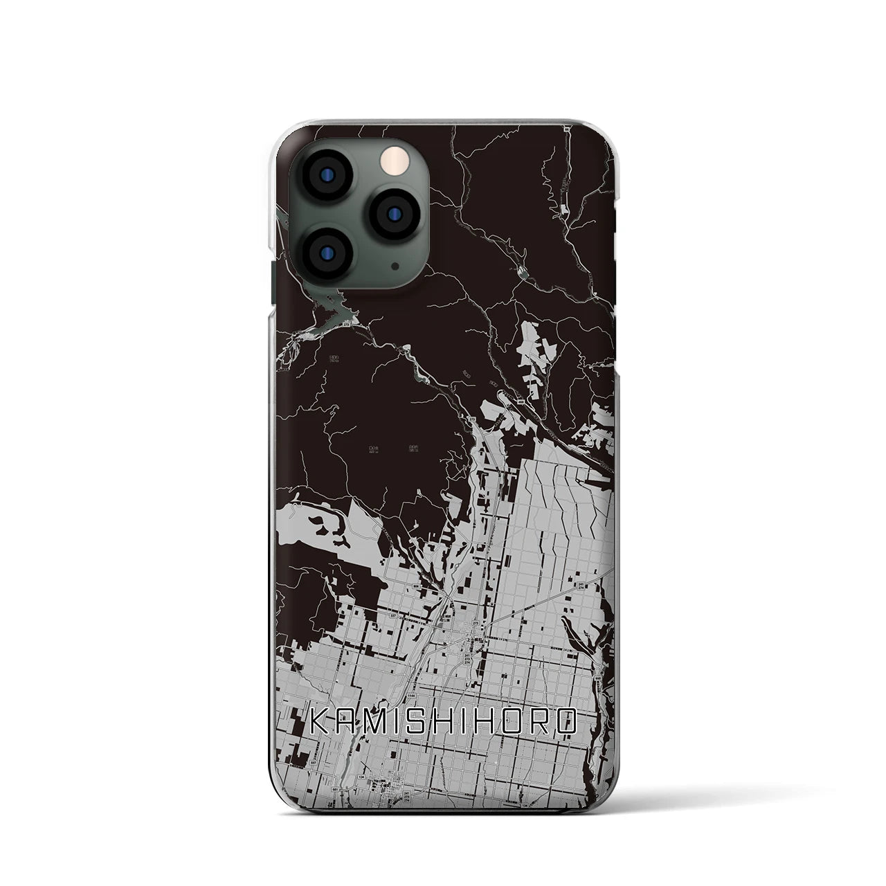 【上士幌(北海道)】地図柄iPhoneケース(クリアタイプ)モノトーン・iPhone 11 Pro 用