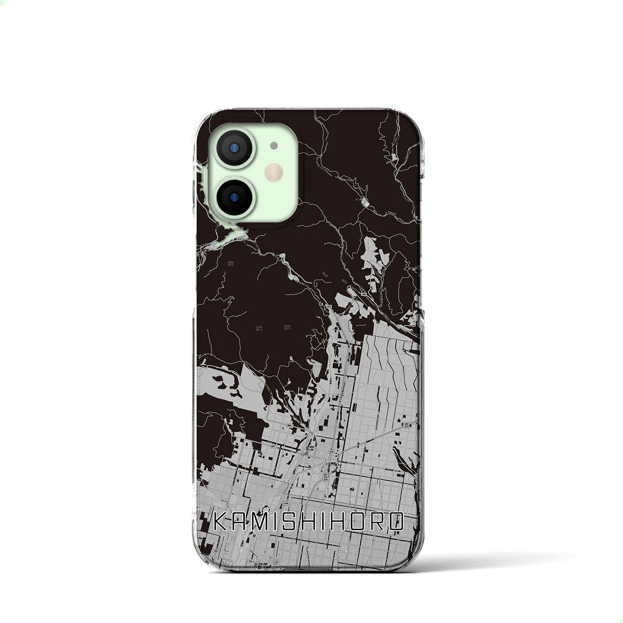 【上士幌(北海道)】地図柄iPhoneケース(クリアタイプ)モノトーン・iPhone 12 mini 用