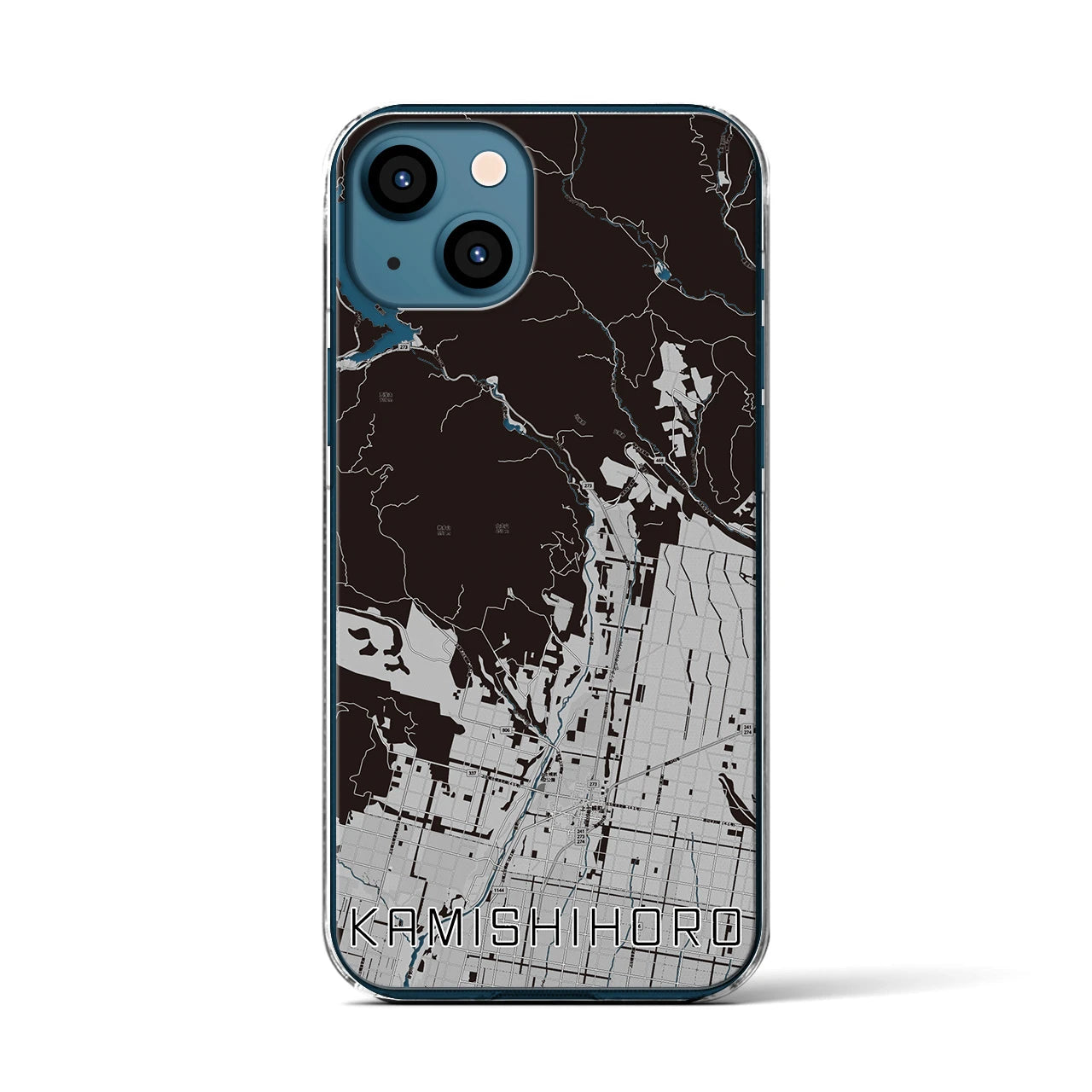 【上士幌(北海道)】地図柄iPhoneケース(クリアタイプ)モノトーン・iPhone 13 用