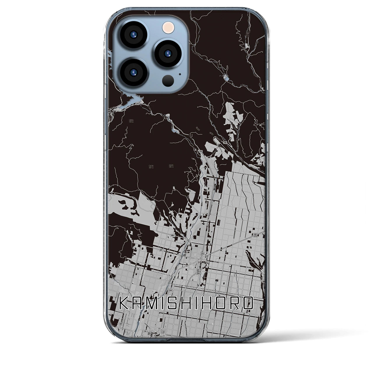 【上士幌(北海道)】地図柄iPhoneケース(クリアタイプ)モノトーン・iPhone 13 Pro Max 用