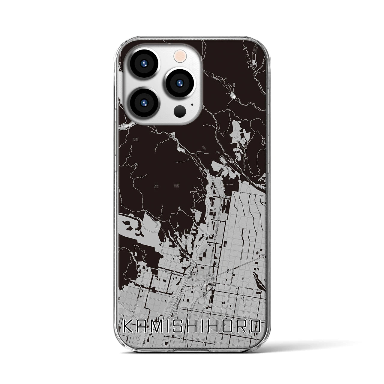【上士幌(北海道)】地図柄iPhoneケース(クリアタイプ)モノトーン・iPhone 13 Pro 用