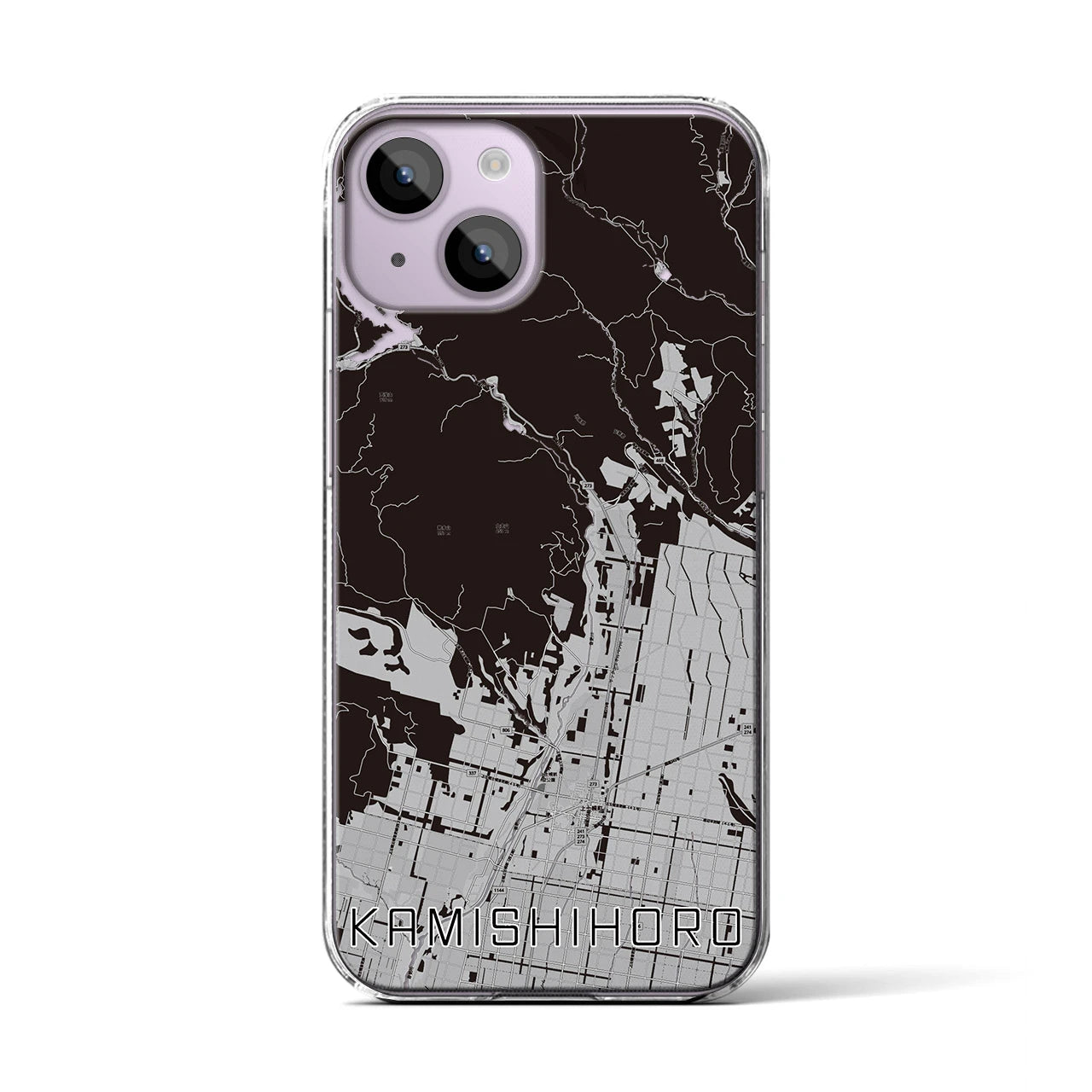 【上士幌(北海道)】地図柄iPhoneケース(クリアタイプ)モノトーン・iPhone 14 用