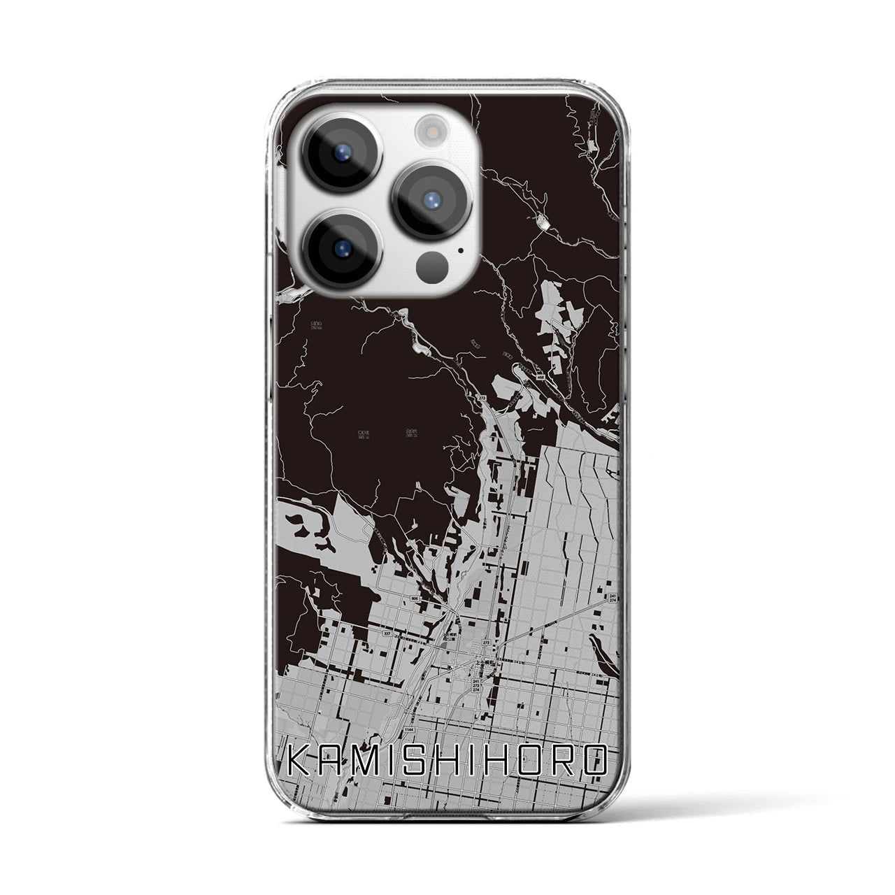 【上士幌(北海道)】地図柄iPhoneケース(クリアタイプ)モノトーン・iPhone 14 Pro 用